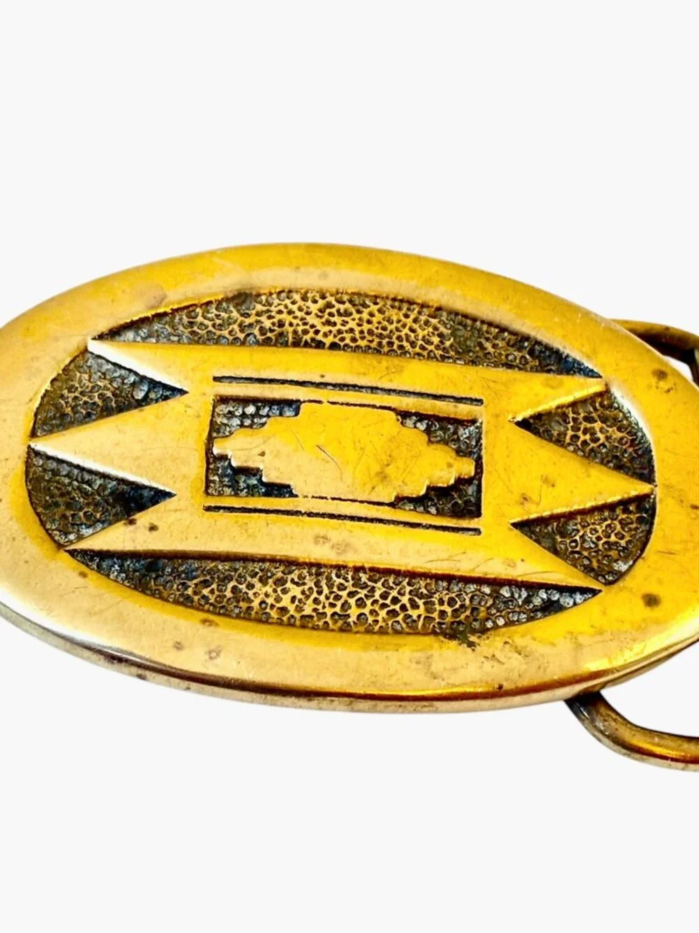 BTS Brass Belt Buckle Native Tribal Aztec Southwestern 70's Vintage Made in USA